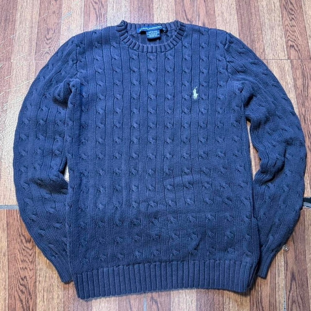Polo Ralph Lauren Sport Women's Vtg Blue Cable Knit Slim Sweater Small
